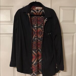 We the Free Free People Women’s Shacket Black w/ Aztec Print Lining, Size Large